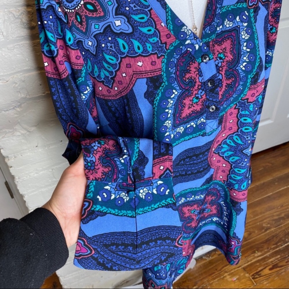Denim & Co Blue Floral Long Sleeve Blouse M —#011 - Picture 5 of 7